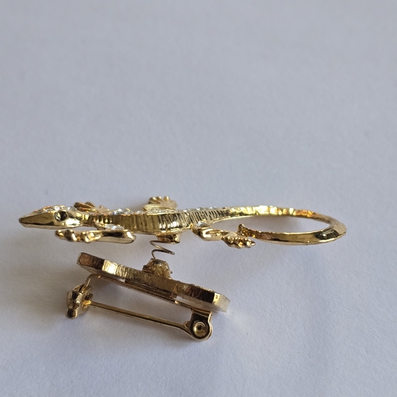 Vintage lizard brooch trembler tremblant pin gold tone salamander gecko reptile - Picture 4 of 10